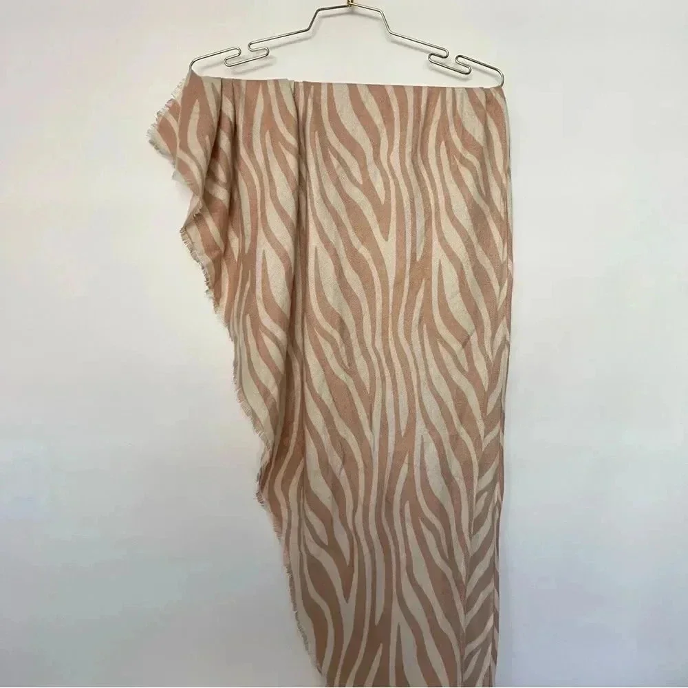 INC International Concepts Triangle Zebra Print Scarf Wrap Natural Beige Mocha